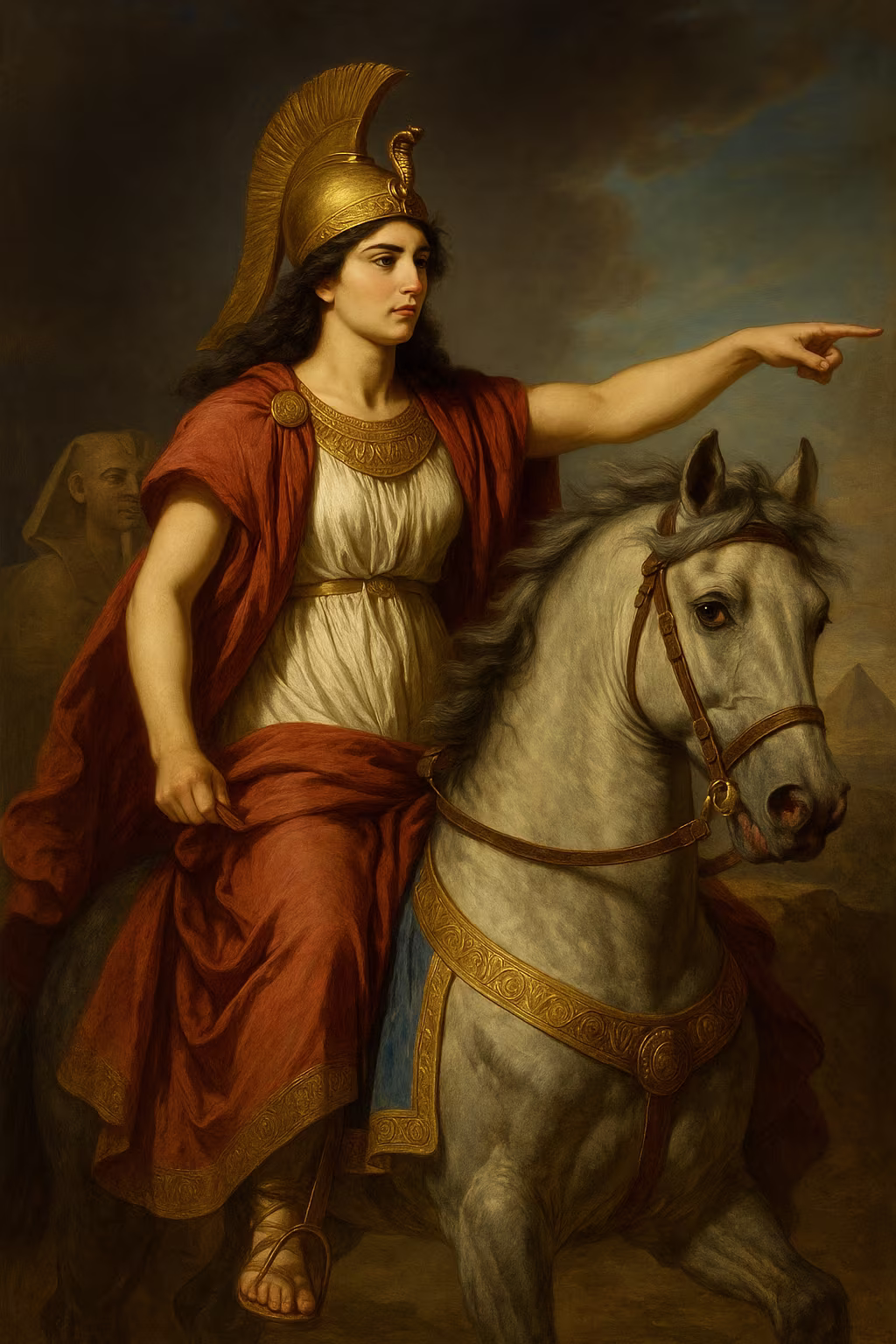 Reconstitution réaliste de Cléopâtre VII Philopator, dernière reine d’Égypte lagide, inspirée des bustes antiques et monnaies ptolémaïques.